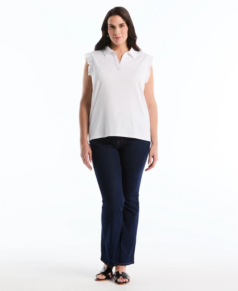 Rafaella Plus Ruffle Sleeveless Collared Polo T-Shirt