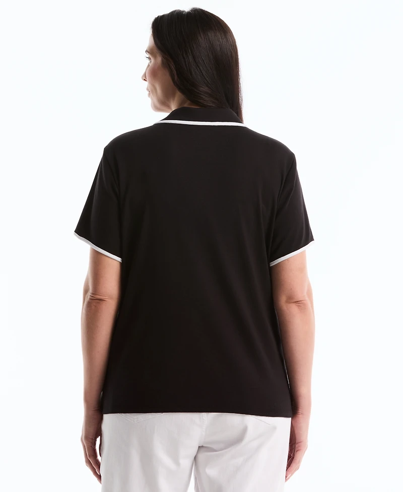 Rafaella Plus Contrast Trim Johnny Collar Polo T-Shirt