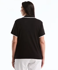 Rafaella Plus Contrast Trim Johnny Collar Polo T-Shirt