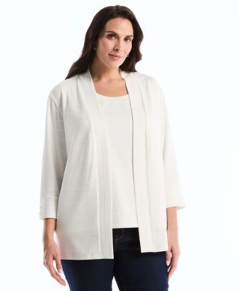 Rafaella Plus Size Ottoman Open Front Knit Cardigan Sweater Sleeveless Crewneck Top