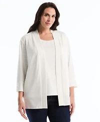 Rafaella Plus Size Ottoman Open Front Knit Cardigan Sweater Sleeveless Crewneck Top