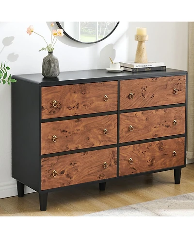 gaomon 6 Drawers Dresser for Bedroom, 47" Wide Modern Chest of Drawers with Vintage Circle Handle w/Curved Profile Design, Wood Dresser for Bedro