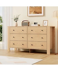 gaomon Natural Oak 6-Drawer Dresser, Modern Double Dresser and Storage Organizer for Bedroom or Entryway