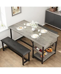 gaomon Dining Table Set for 4, Kitchen with Upholstered Benches, Room Storage Drawers