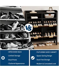 gaomon Shoe Storage Cabinet with 4 Flip Drawers, Fluted Narrow Shoe Storage Cabinet Organizer with Legs