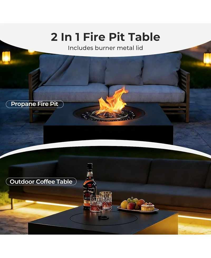Cowsar 28" Square Propane Fire Pit Table, 40,000 Btu with Cover
