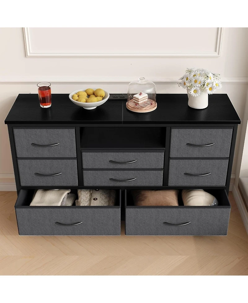 gaomon Dresser Tv Stand with Power Outlet & Led for 55'' Tv, Long Dresser 8 Deep Drawers Chests of Drawers, Wide Console Table