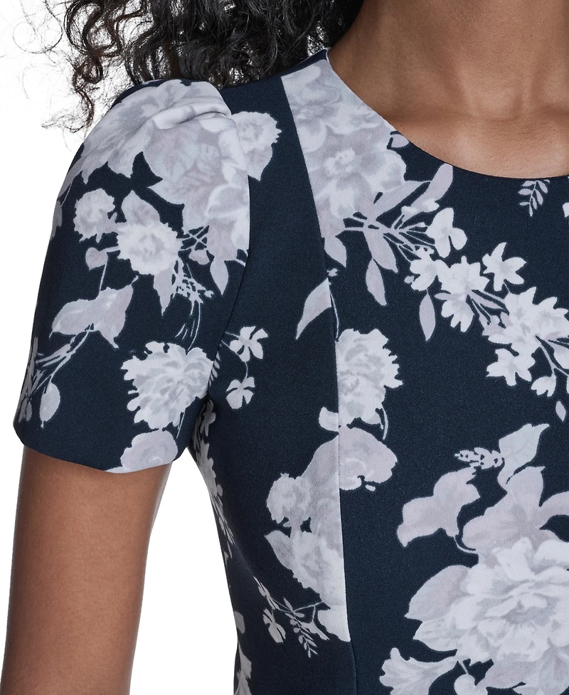 Calvin Klein Women's Printed Puff-Sleeve Sheath Dress