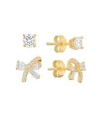 Macy's 2-Pc. Cubic Zirconia Bow 14k Gold Over Sterling Silver Stud Earring Set