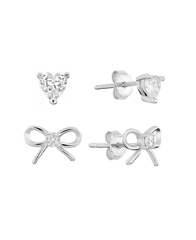 Macy's 2-Pc. Cubic Zirconia Bow 14k Gold Over Sterling Silver Stud Earring Set