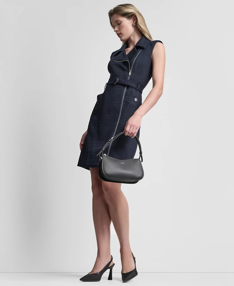 Dkny Petite Hopsack Moto Sleeveless Dress