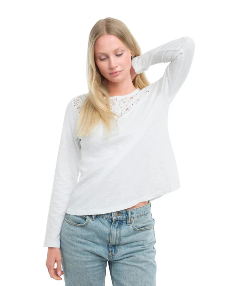 Wilt Women's Clothing Lace Yoke Henley Tee