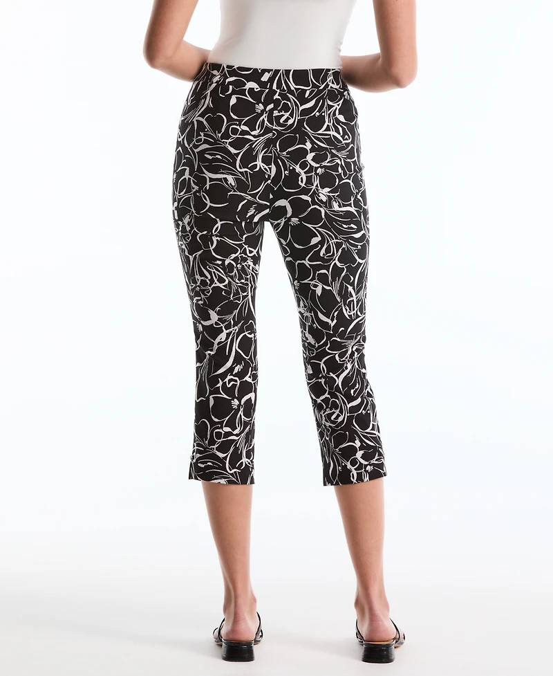 Rafaella Petite Hibiscus Print Capri Pants with Riveted Vent