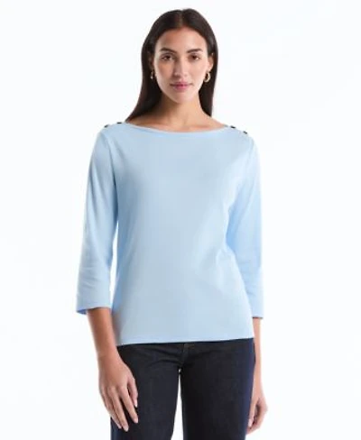 Rafaella Petite Button Detail Boat Neck Top