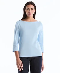 Rafaella Petite Button Detail Boat Neck Top