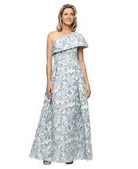 Alex Evenings Womens One Shoulder Jacquard Ball Gown