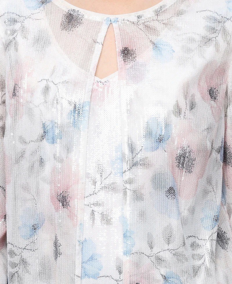 Alex Evenings Women's Sequin Detail Boat Neck Twinset Top