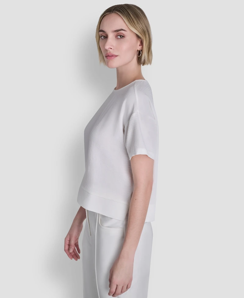 Dkny Women's Textured Woven Short-Sleeve Crew Neck Top
