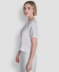 Dkny Women's Textured Woven Short-Sleeve Crew Neck Top