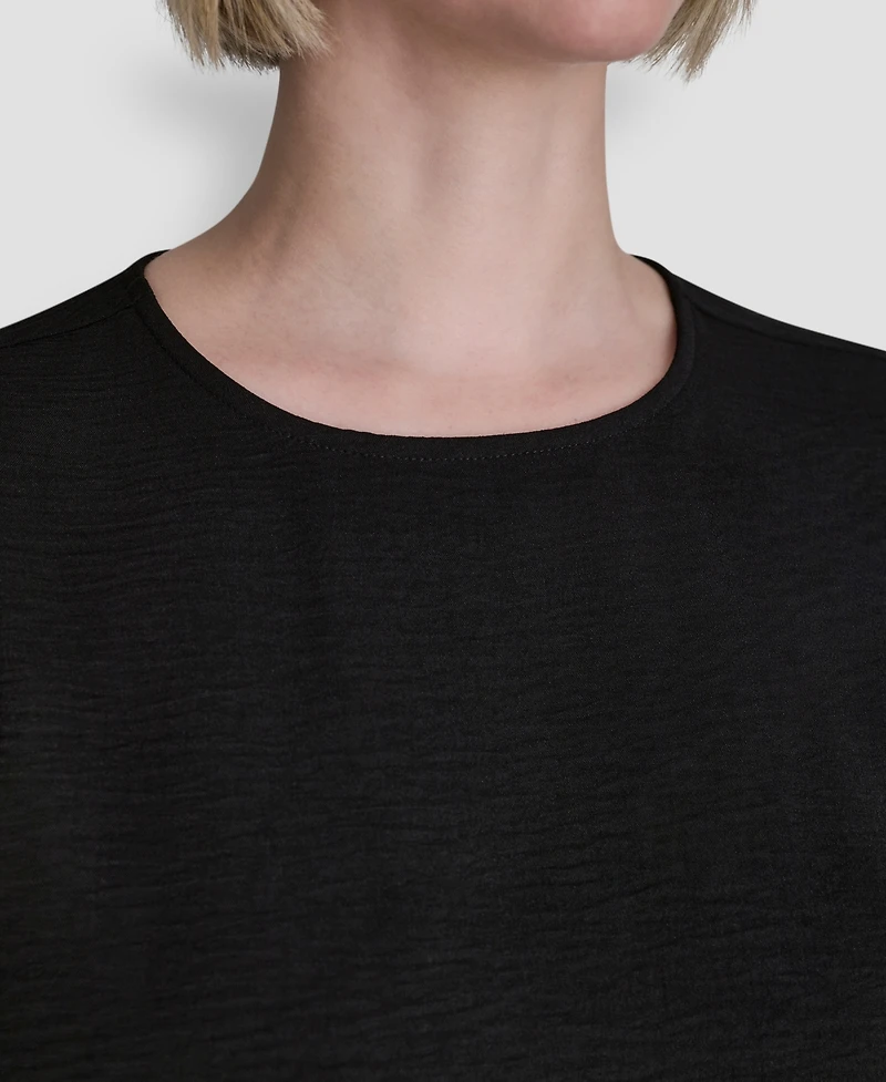 Dkny Women's Textured Woven Short-Sleeve Crew Neck Top