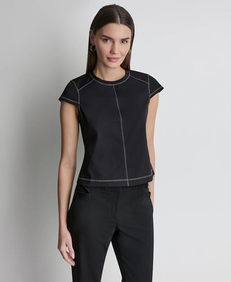 Dkny Women's City Ponte Knit Cap-Sleeve Crew Neck Top