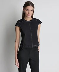 Dkny Women's City Ponte Knit Cap-Sleeve Crew Neck Top