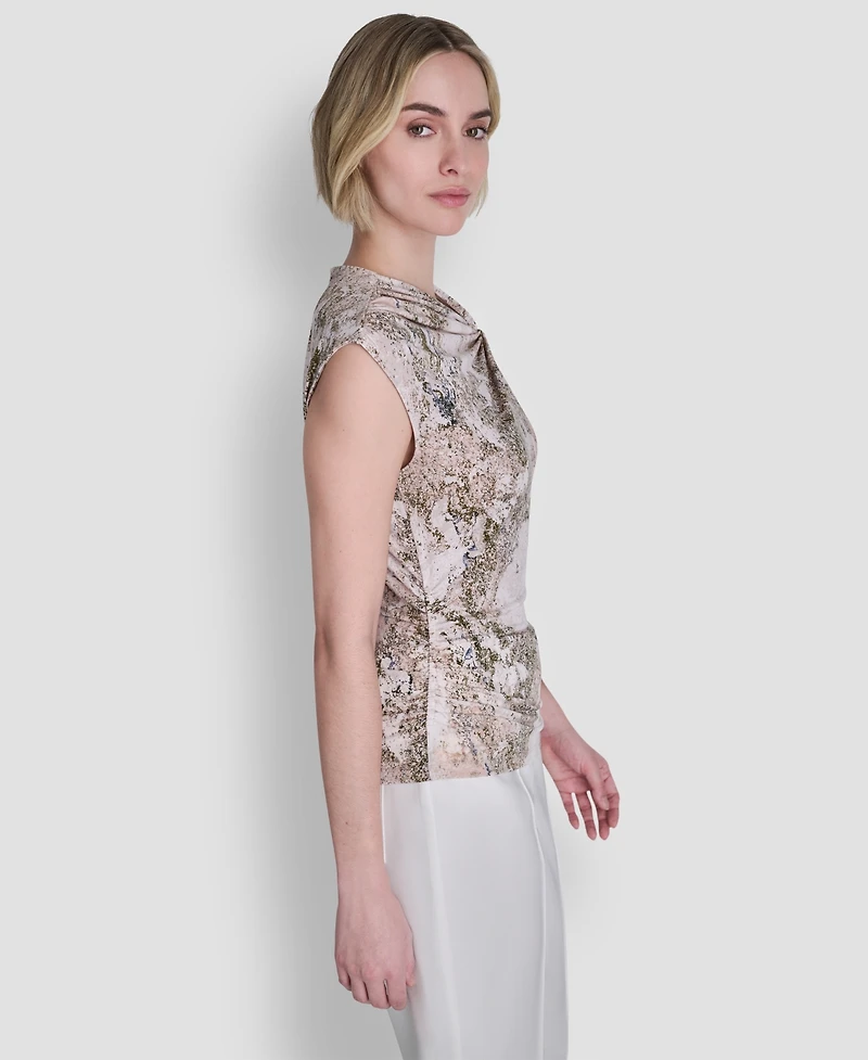 Dkny Women's Sleeveless Printed Asymmetrical Neck Knit Top