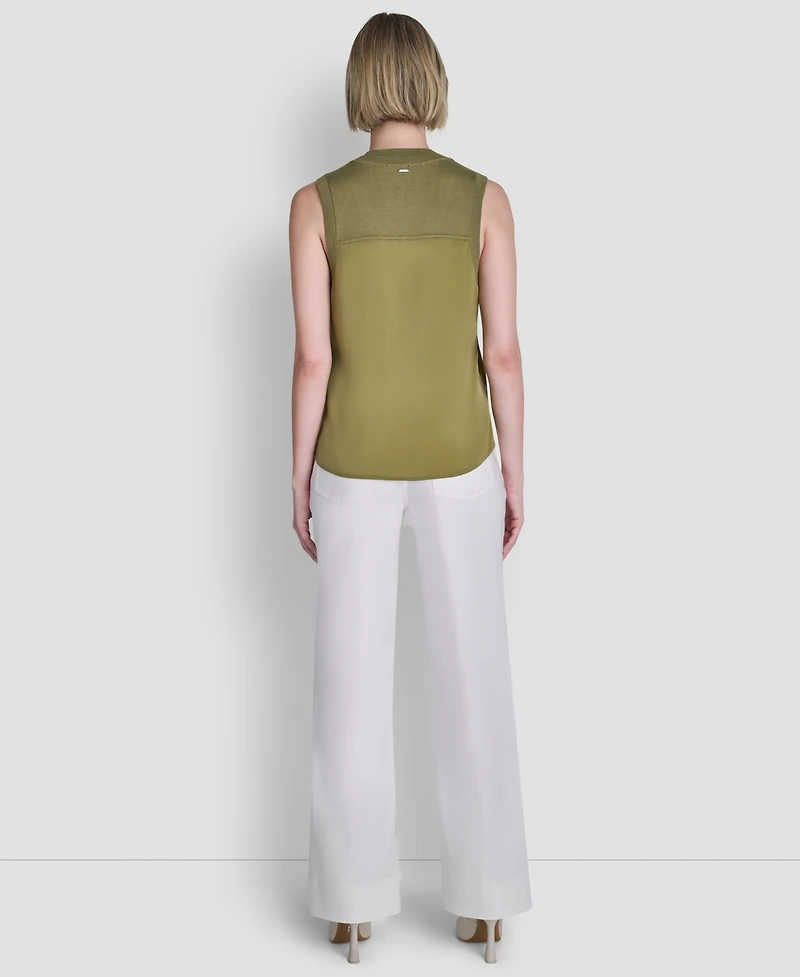 Dkny Women's Mixed Media V-Neck Sleeveless Sweater