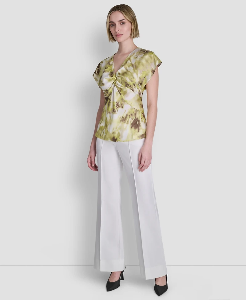 Dkny Women's Printed Woven Short-Sleeve V-Neck Blouse