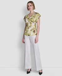 Dkny Women's Printed Woven Short-Sleeve V-Neck Blouse
