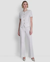 Dkny Womens Crew Neck Short Sleeve Top Straight Leg Pintuck Pants