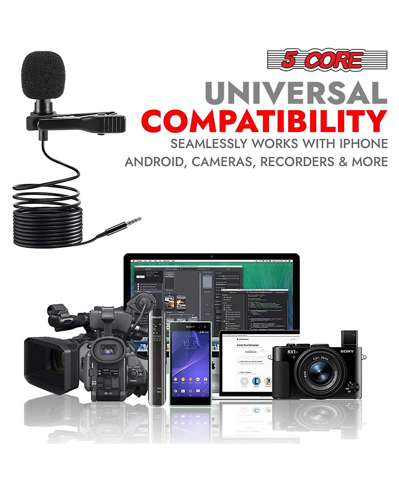 5 Core Microphone 2Pcs Lavalier Mic Wearable Omnidirectional Condenser 3.5mm Body Microfono