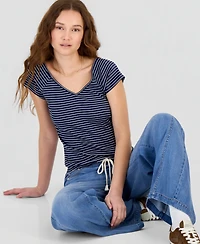 Hippie Rose Juniors' Striped Ribbed Knit Top