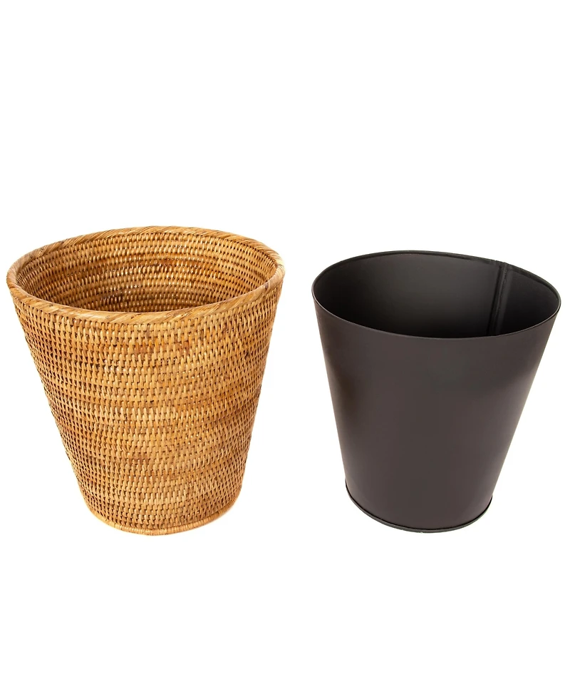 Artifacts Trading Company Rattan Round Tapered Waste Basket with Metal Liner