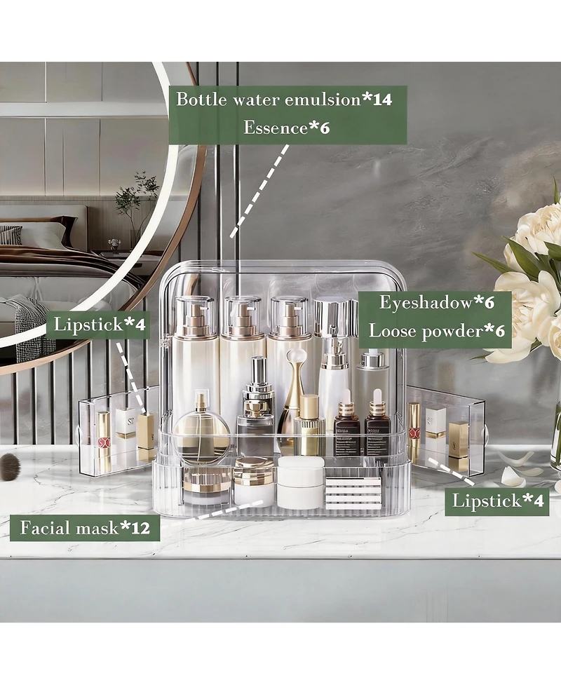 Yigii Cosmetics Organizer with Clear Lid, Drawers, Portable Handle, Dustproof, Space-saving