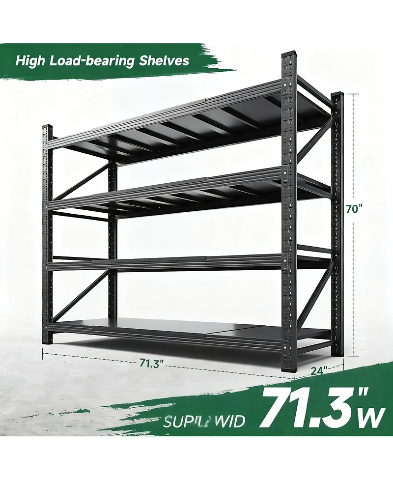 Yigii Heavy Duty 71.3" W x 70" H Garage Shelving, 4-Tier, Adjustable, 5000 lbs Capacity