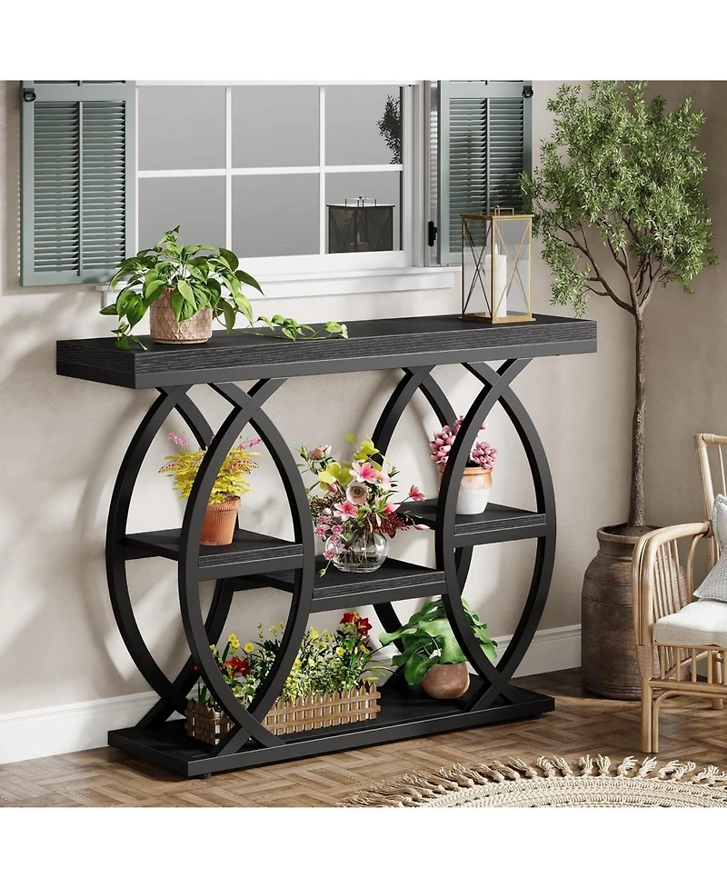 Tribesigns 39.4" Console Table, Industrial 4-Tier Sofa Table Entryway with Storage Shelves, Narrow Wood Accent Tables Metal Frame for Small