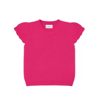 Florence Eiseman Big Girls Short Sleeve Sweater with Scallop Edges