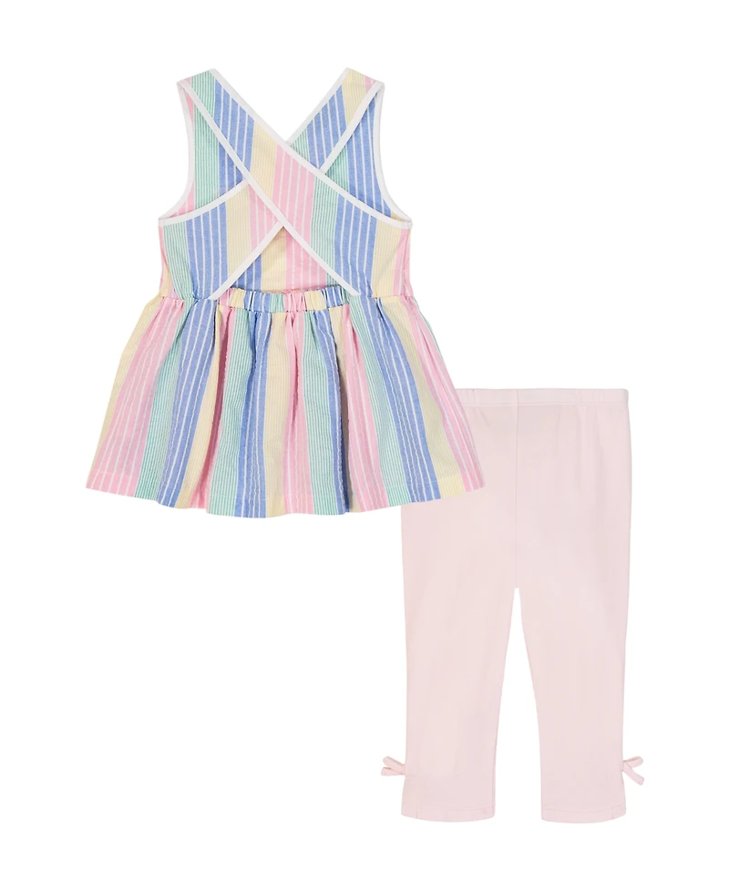 Tommy Hilfiger Girls' Toddler 2T-4T Seersucker Tunic Top & Capri Leggings, 2-Piece Set