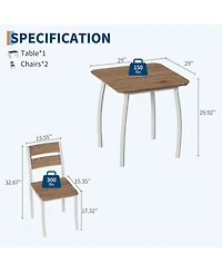 gaomon Modern 3 Piece Dining Table Set for 2 – Metal Frame, Wood Grain Tabletop, Wooden Cushion Chairs