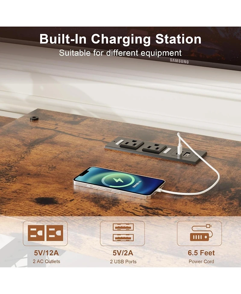 gaomon Tv Stand for TVs up to 75 Inch, Corner Entertainment Center with Power Outlet and Led Lights Open Storage Shelves