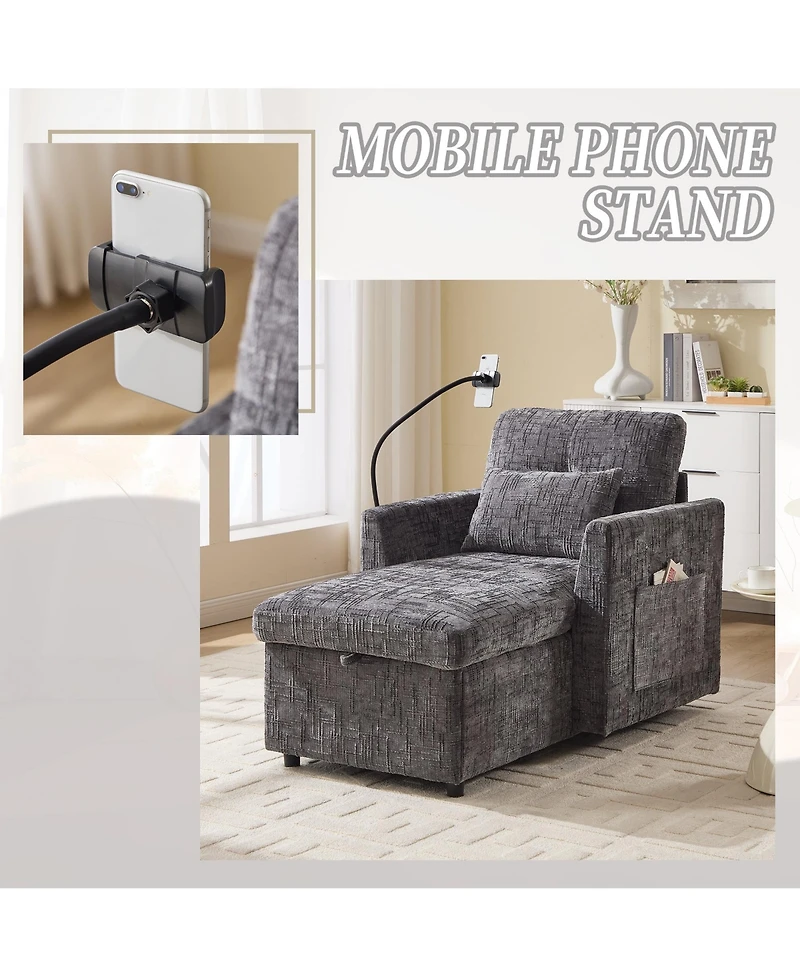 Boyel Living Multifunctional Chenille Sofa with Storage & Cell Phone Bracket, Single Sleeper Chair, Chaise Lounge Chair