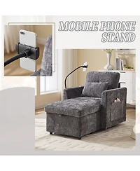 Boyel Living Multifunctional Chenille Sofa with Storage & Cell Phone Bracket, Single Sleeper Chair, Chaise Lounge Chair