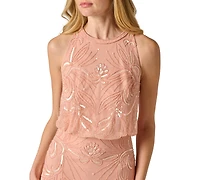 Adrianna Papell Women's Beaded Bloused-Waist Evening Gown