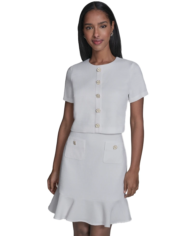 Karl Lagerfeld Paris Women's Crewneck Ruffle Hem Dress