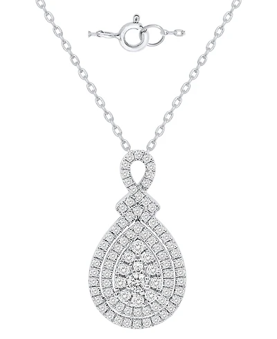 Macy's Diamond (1 ct. t.w.) Pendant Necklace Set in Sterling Silver White Rhodium