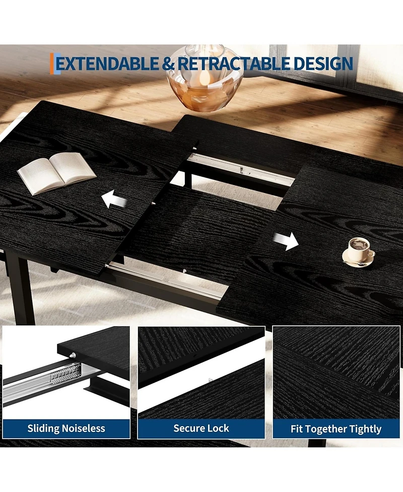 gaomon Extendable Dining Table Set for 6-8 People, Farmhouse Style Wooden Table with 2 Benches and 2 Stools