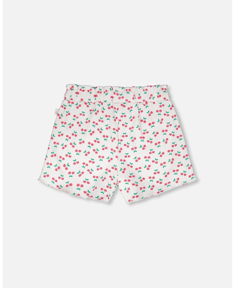 Deux par Deux Toddler Girls Rib Shorts White Printed Cherries