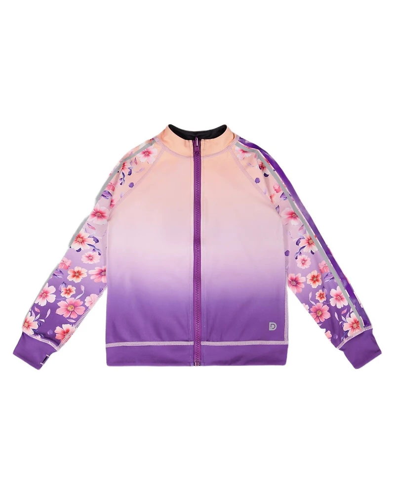 Deux par Deux Toddler Full Zip Reversible Athletic Cardigan in Polyester Pink To Mauve Gradient