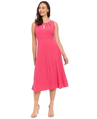 London Times Women's Keyhole Eyelet Sleeveless Midi Dress